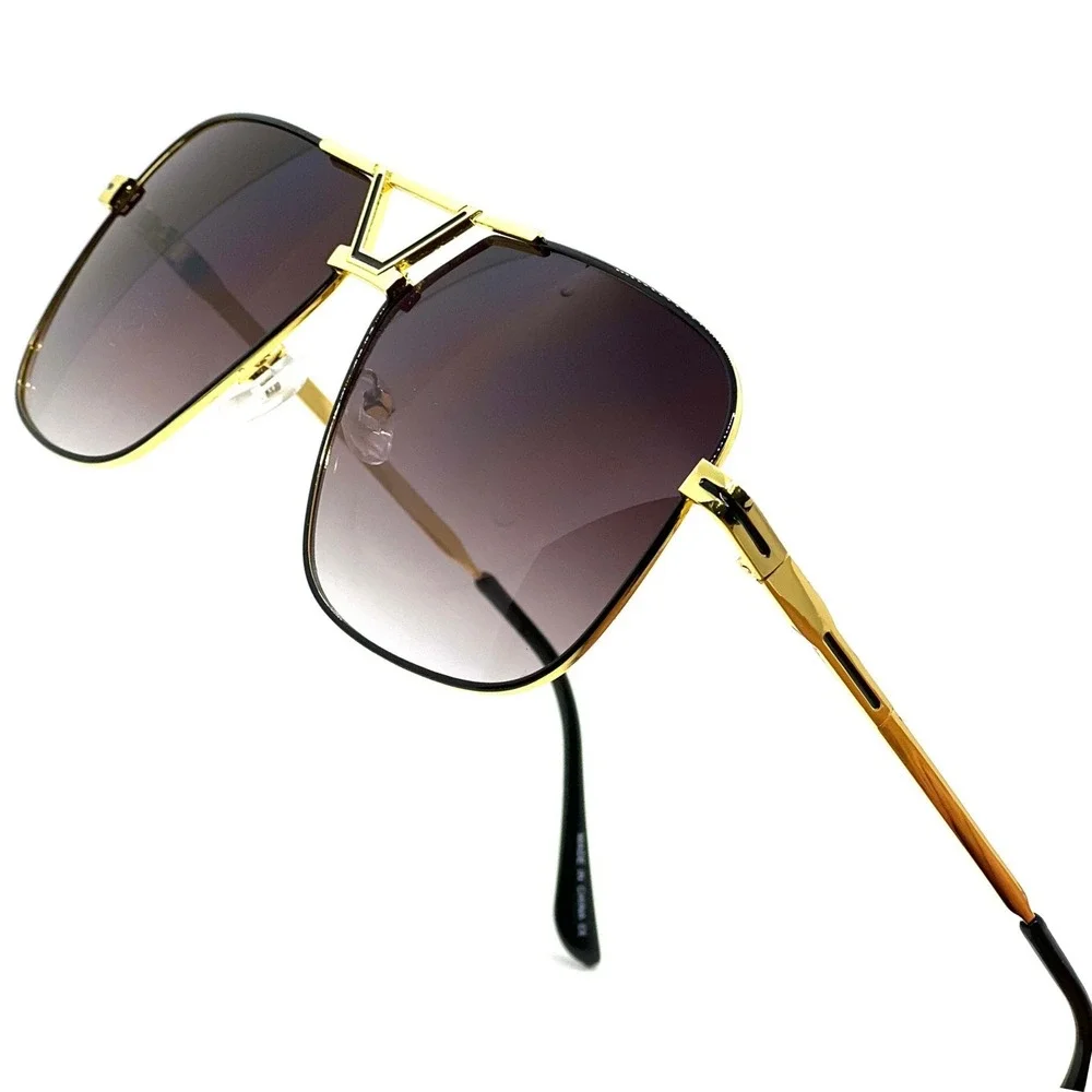 Men Sunglasses Gold Black Lens Fashion‎ Trendy Metal Gradient Lens Lentes Gafas