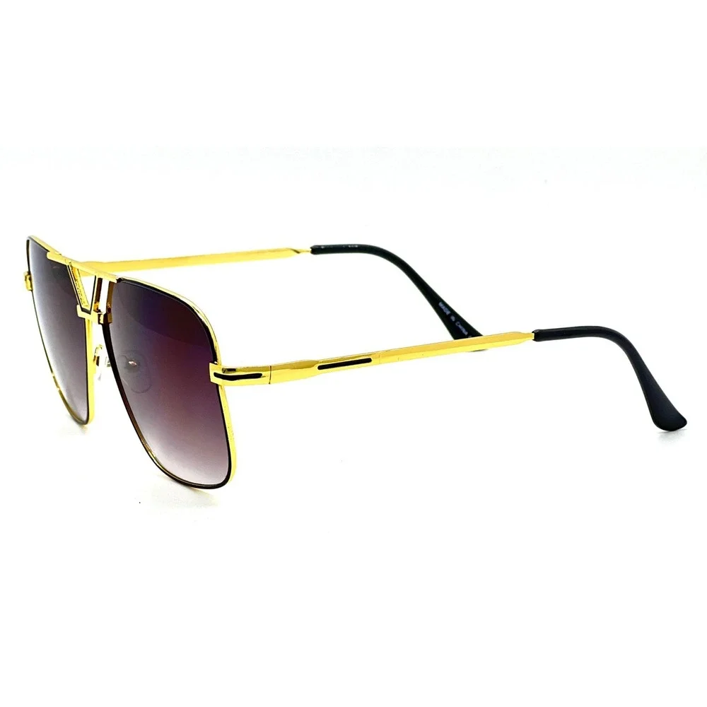 Men Sunglasses Gold Black Lens Fashion‎ Trendy Metal Gradient Lens Lentes Gafas