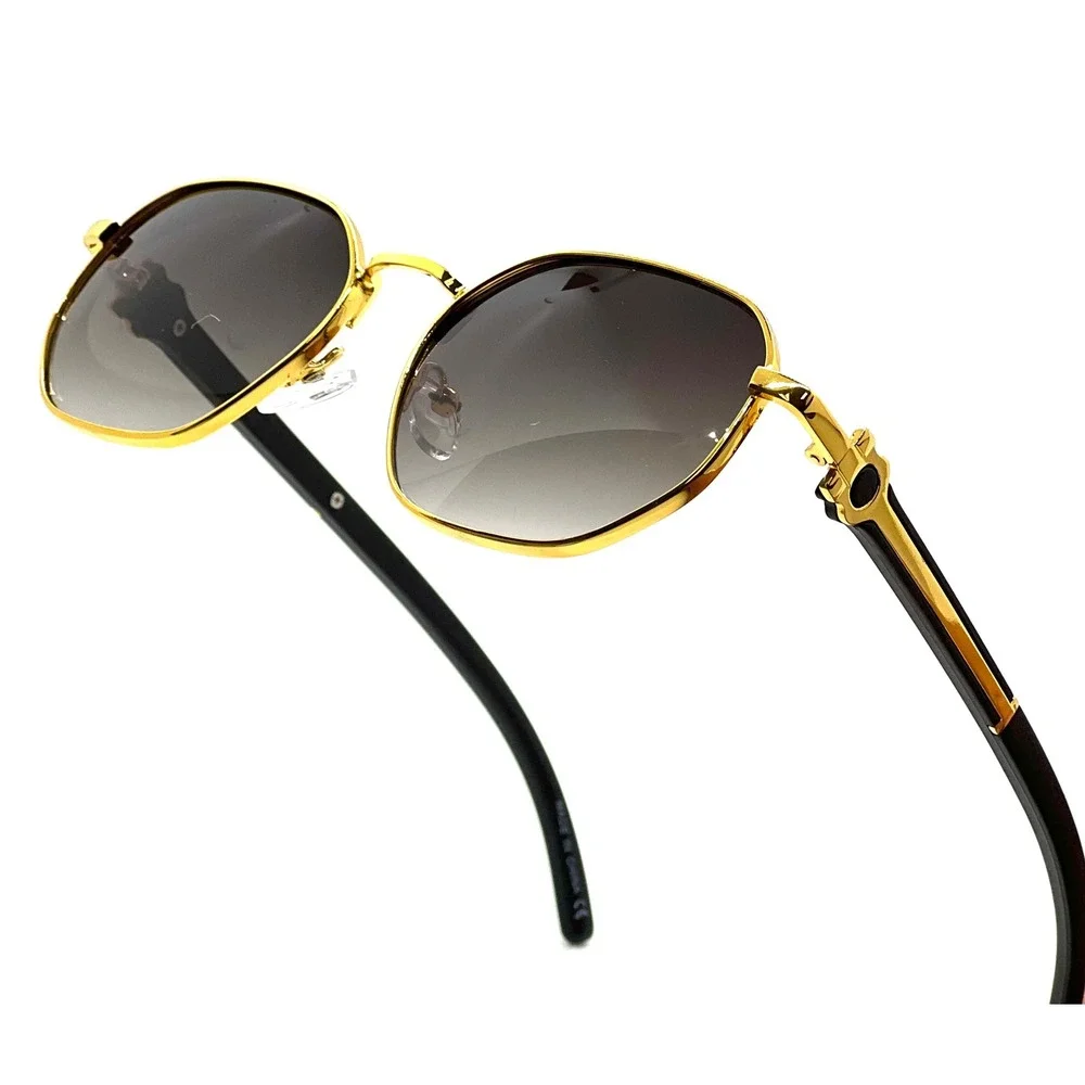 Mens Gold Round Sunglasses Black Gradient Lens Retro Luxury Style Eyewear Lentes