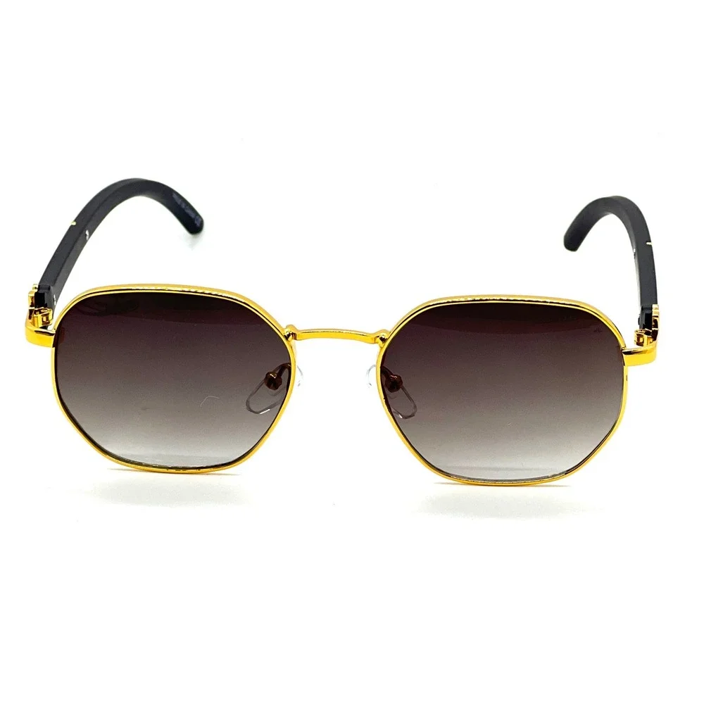 Mens Gold Round Sunglasses Black Gradient Lens Retro Luxury Style Eyewear Lentes