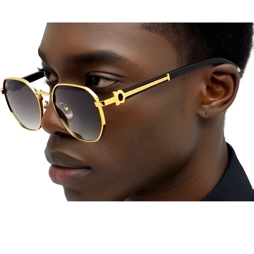 Mens Gold Round Sunglasses Black Gradient Lens Retro Luxury Style Eyewear Lentes