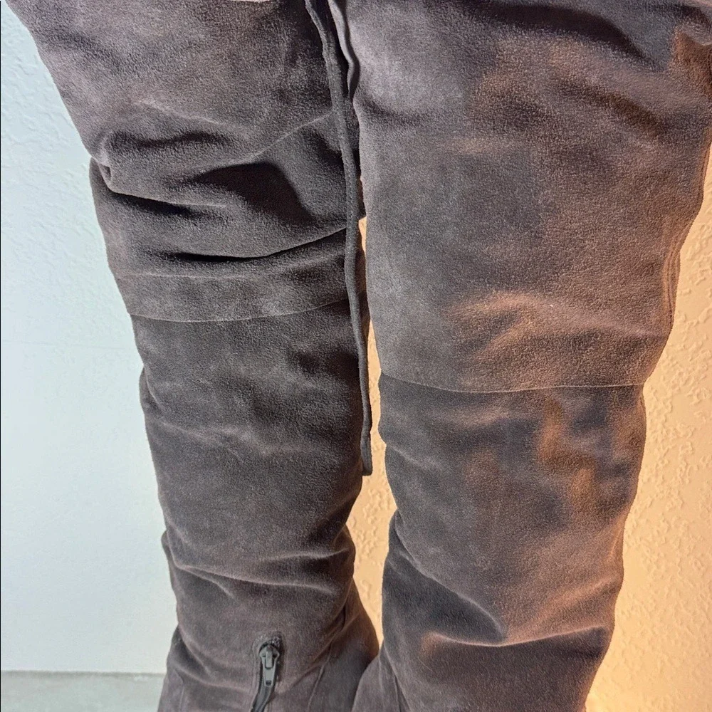 Bakers Grey Suede Over The‎ Knee Boots Snakeskin Platform Stiletto Heel 8.5B