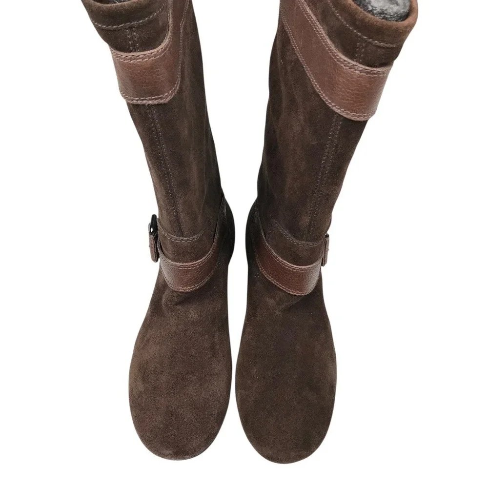 Marc Fisher Women Brown Suede Buckle Knee High‎ Boots Flat Heel Size 7.5 SU