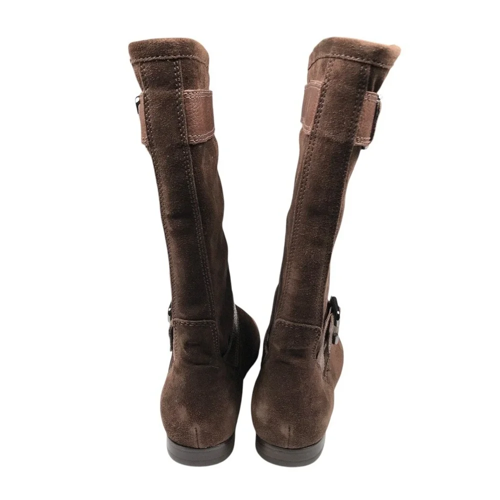 Marc Fisher Women Brown Suede Buckle Knee High‎ Boots Flat Heel Size 7.5 SU