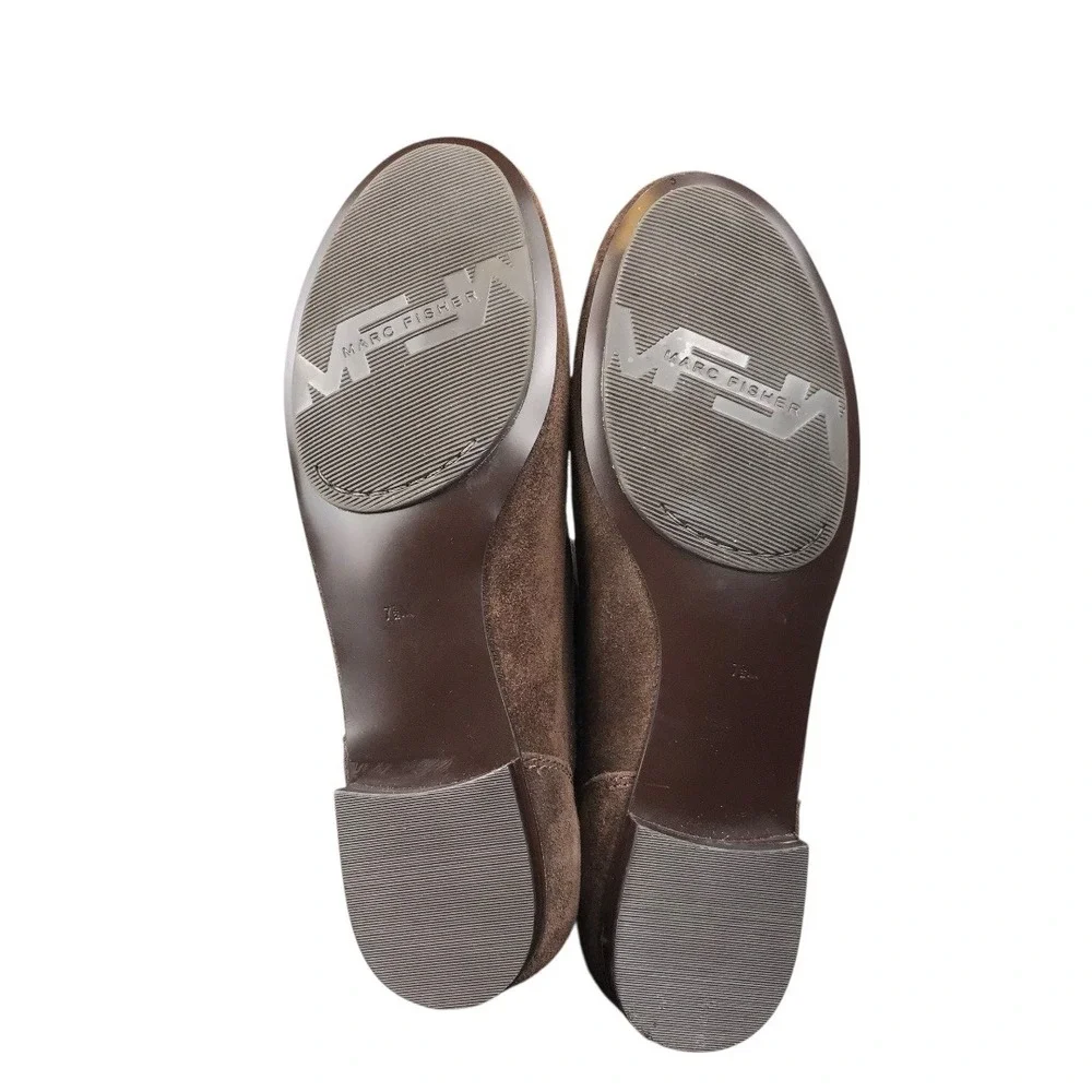 Marc Fisher Women Brown Suede Buckle Knee High‎ Boots Flat Heel Size 7.5 SU