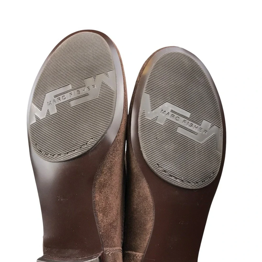 Marc Fisher Women Brown Suede Buckle Knee High‎ Boots Flat Heel Size 7.5 SU