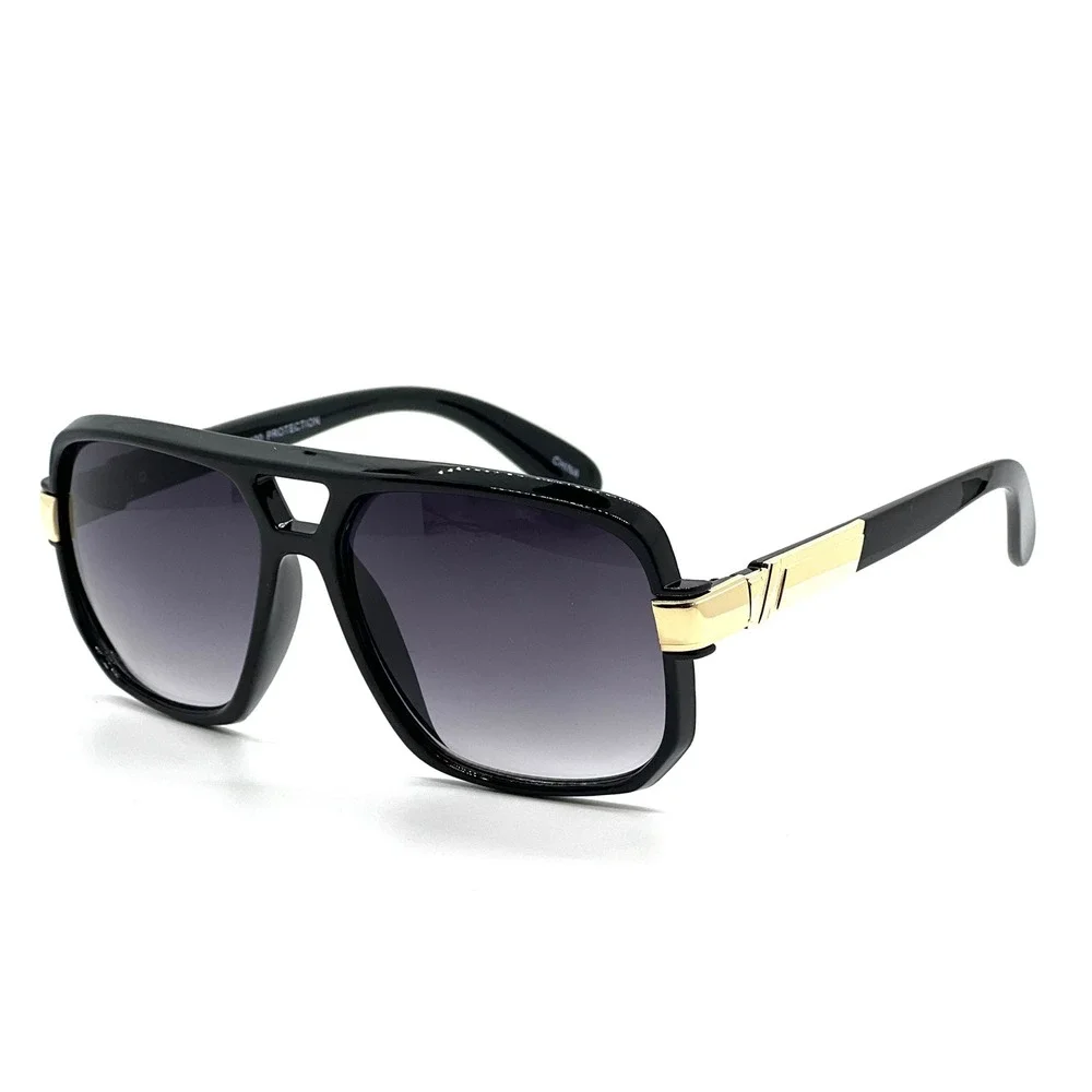 Aviator Classic Flat Top Metal Accented Temples Black Lens Square Glasses Lentes