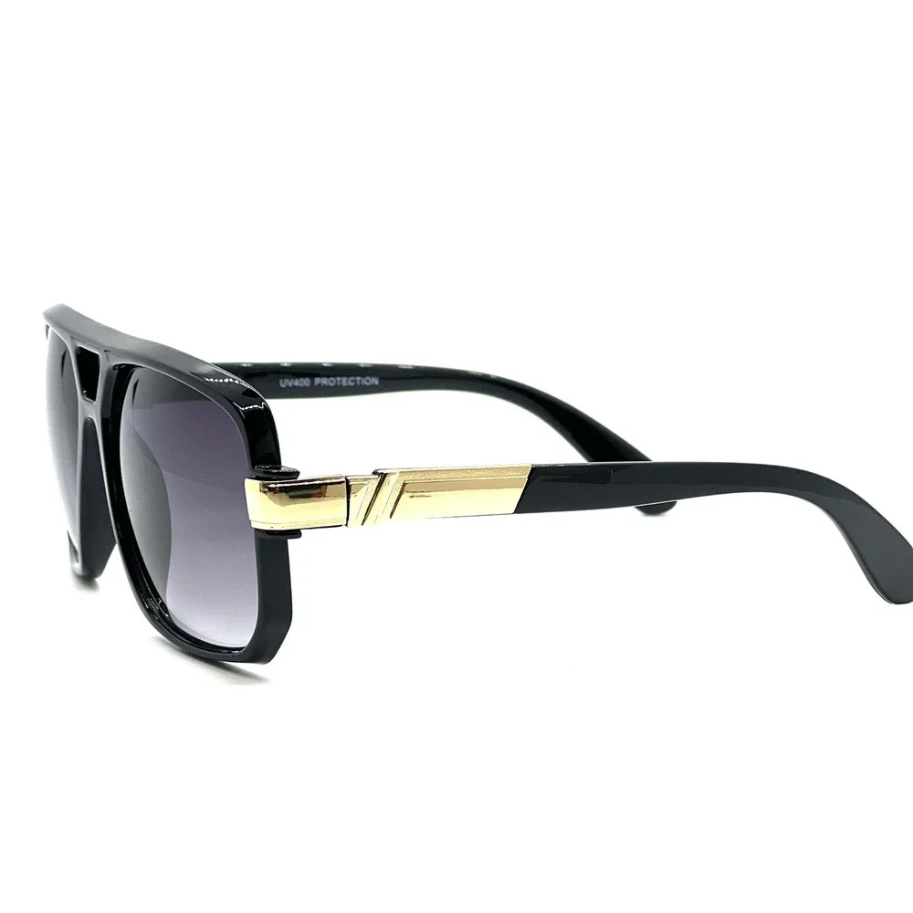 Aviator Classic Flat Top Metal Accented Temples Black Lens Square Glasses Lentes