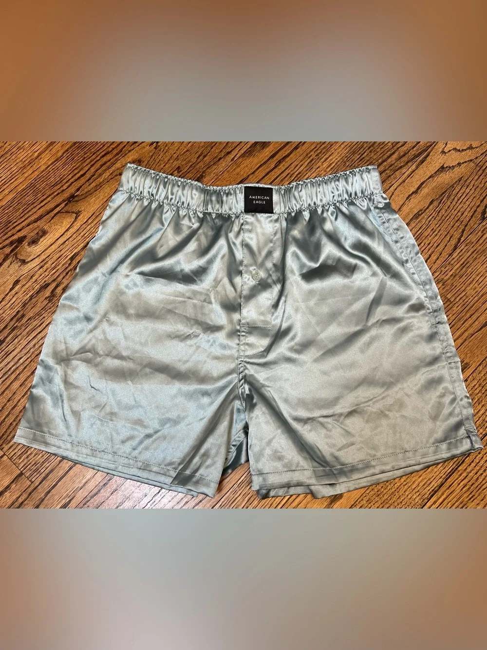 American Eagle Satin Pocket Boxer Shorts Siz Small 29-31 Light Blue Sleep Pajama