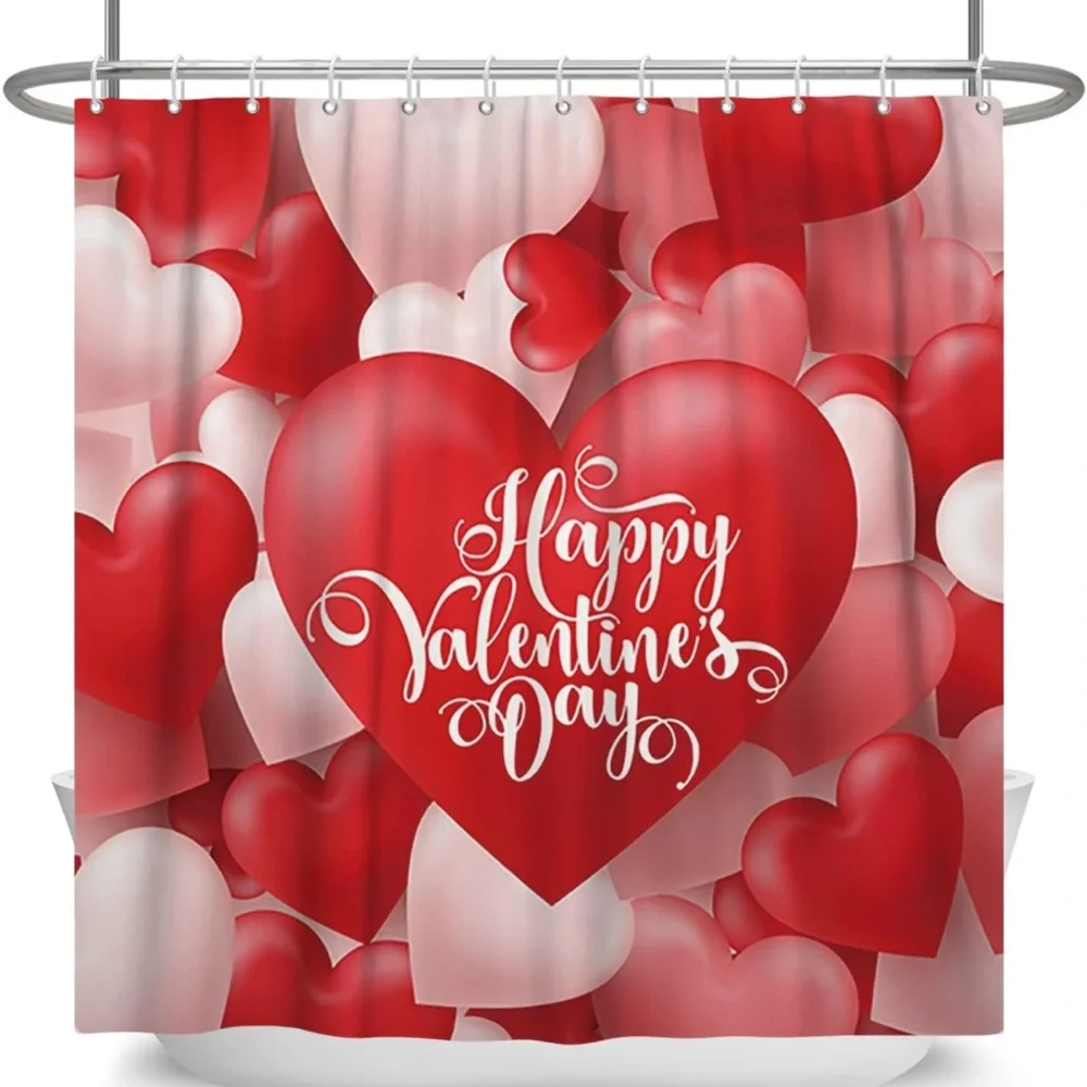 Happy Valentine's Day Shower Curtains w/12 Hooks 72x72 Inch Polyester Fabric
