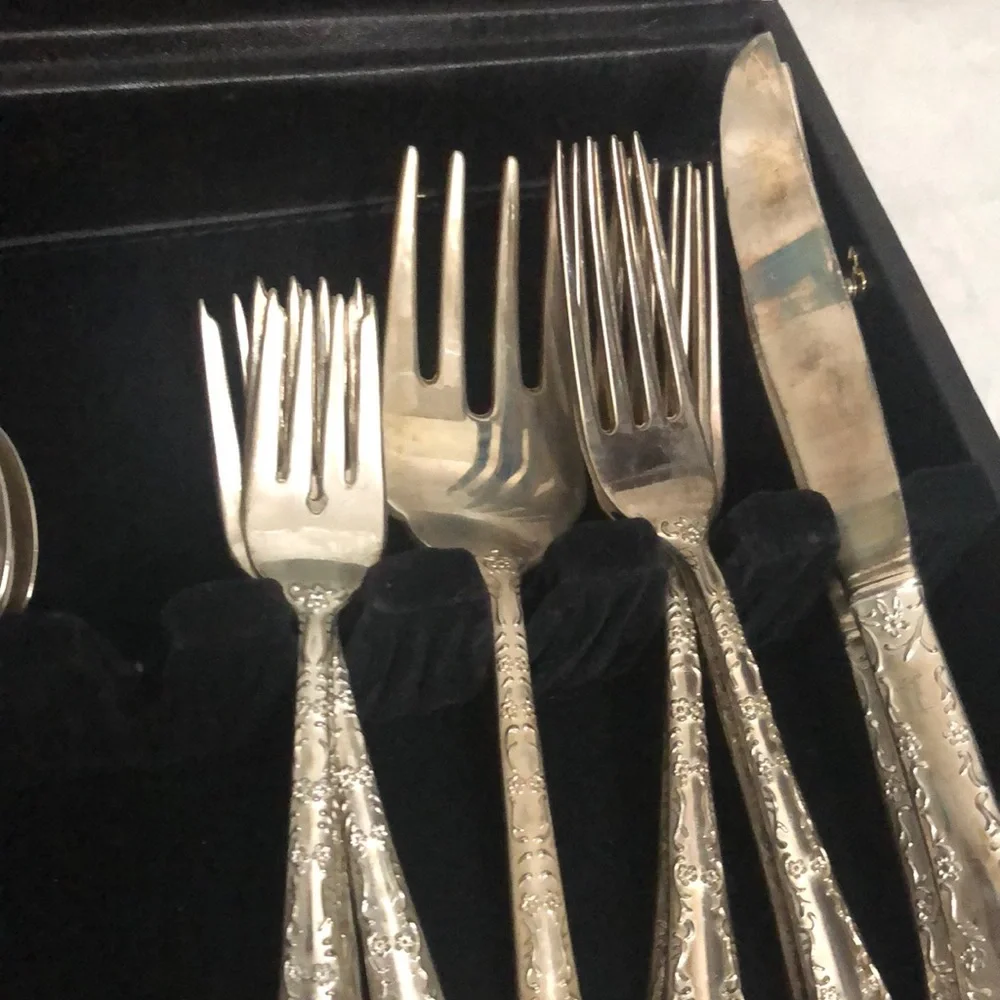 WM ROGERS & SON 24 piece Silver Plated Flatware Set - Elegant Floral Pattern