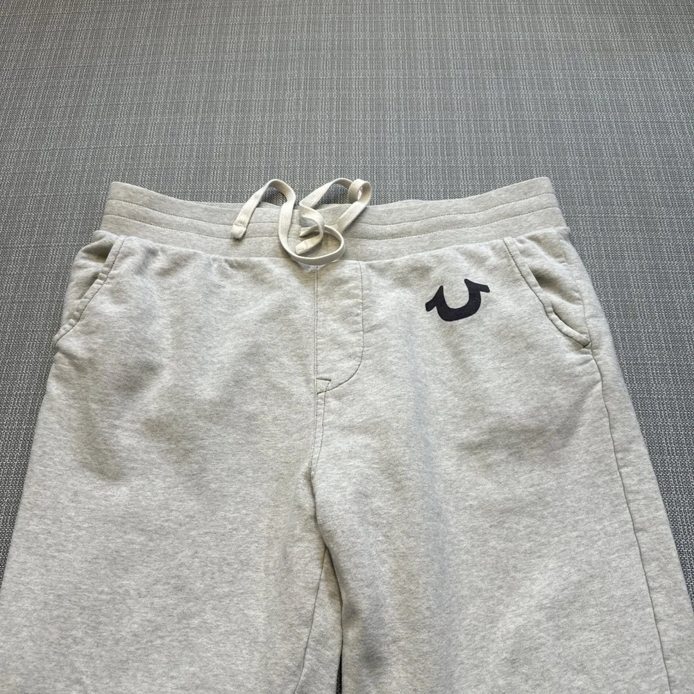 True Religion Joggers Mens XL Heather Gray Cotton Sweatpants Logo Drawstring‎