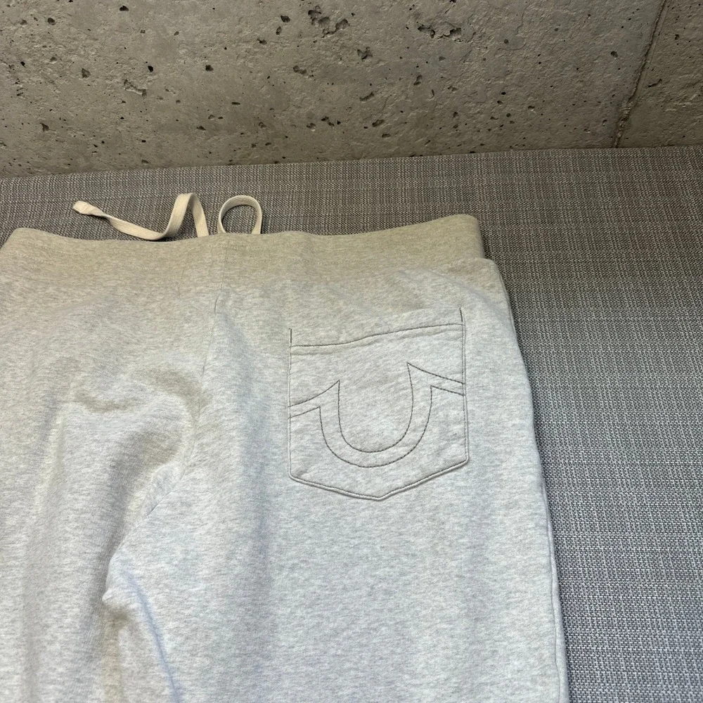 True Religion Joggers Mens XL Heather Gray Cotton Sweatpants Logo Drawstring‎