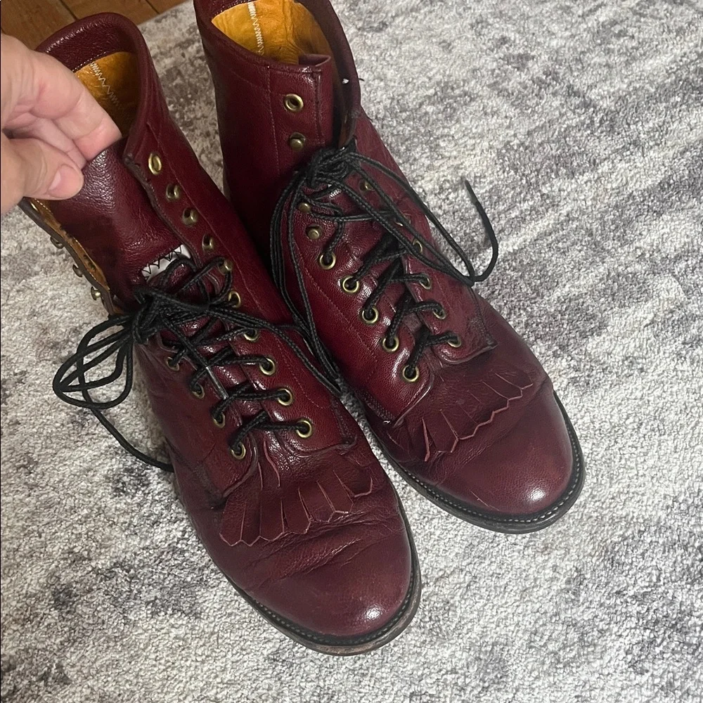 Vintage Olathe lace up Men's Burgundy Leather Boots