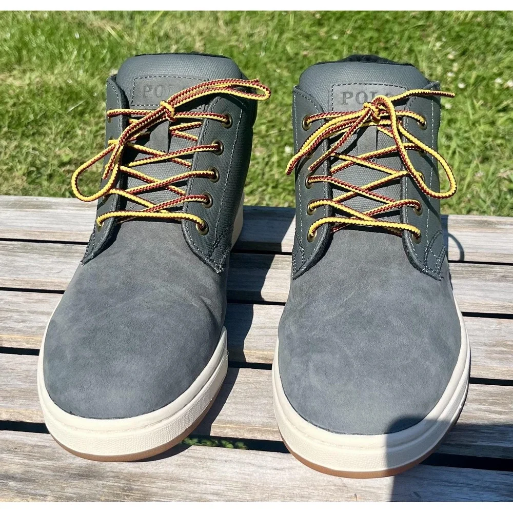 Polo Ralph Lauren Shoes Mens Size 9‎ Gray Sneaker Boot Leather Mid Top BO-LCB
