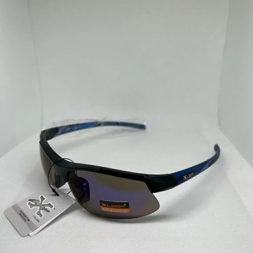 X-Loop Mens Wrap Semi Rimless Mirrored Sunglasses