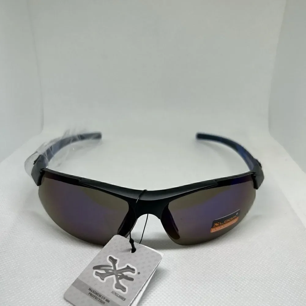 X-Loop Mens Wrap Semi Rimless Mirrored Sunglasses