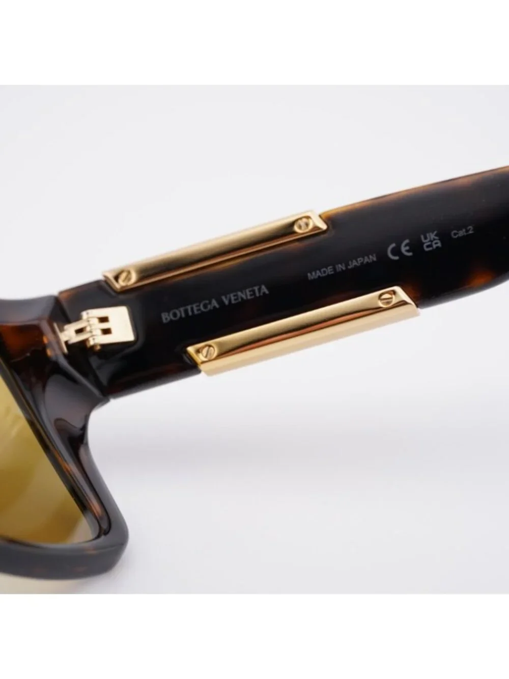 Bottega Veneta BV1451S 002 Sunglasses Dark Havana Shield Frame, Yellow Lenses