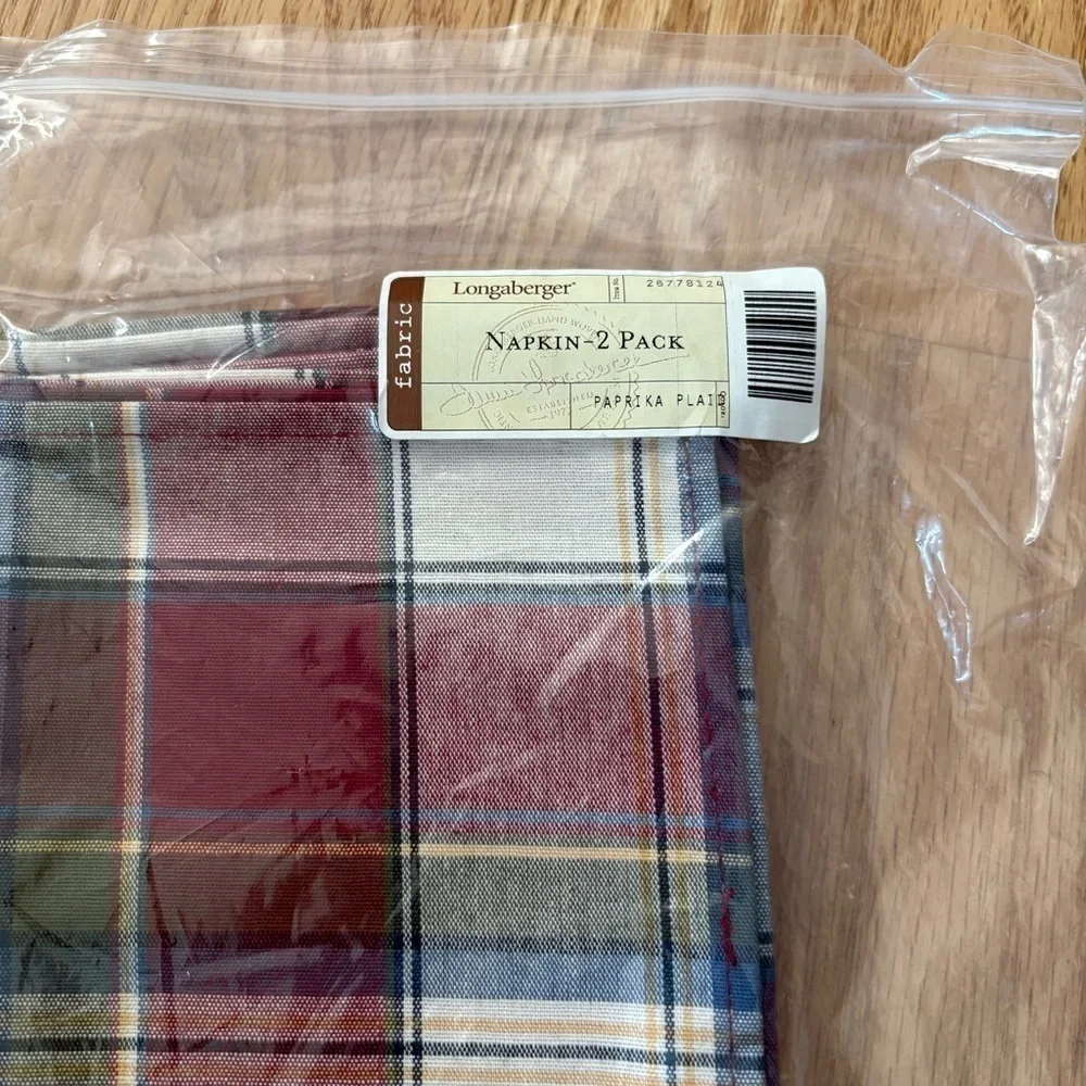 Longaberger Napkin 2-Pack Paprika Plaid NEW Vintage Red Blue Green White Basket