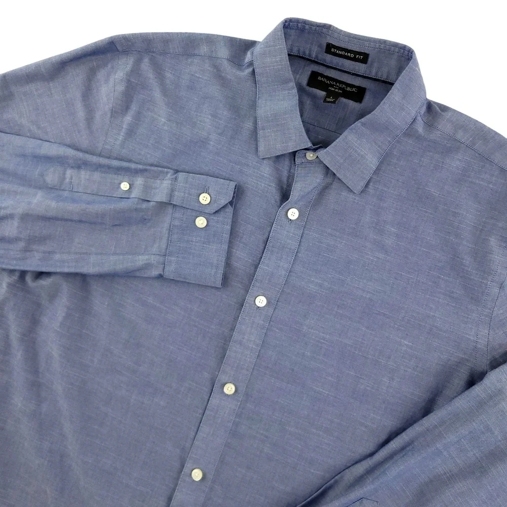 Banana Republic Dress Shirt Mens 16.5 34/35 Blue Regular Fit Non Iron Cotton