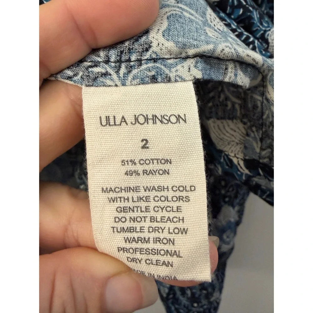 Ulla Johnson Issa Blouse Midnight Blue Floral Puff Sleeve Size 2 NWT Cottagecore