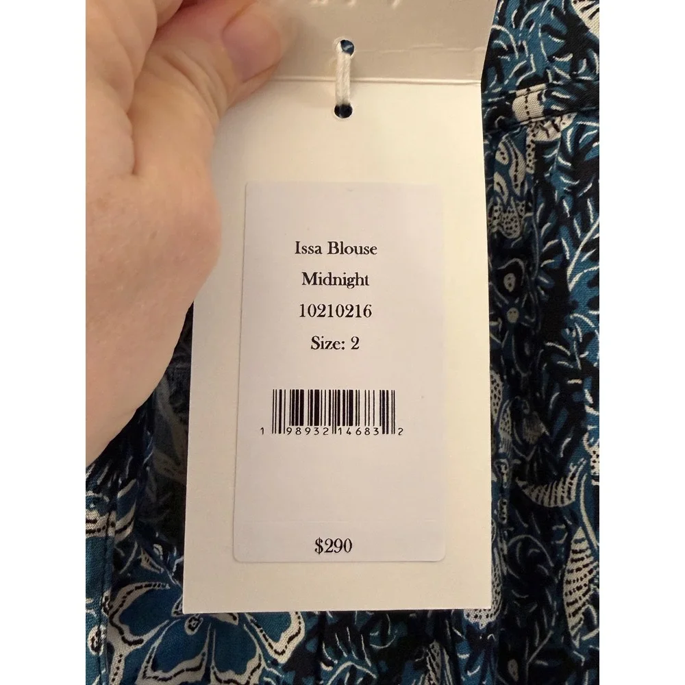 Ulla Johnson Issa Blouse Midnight Blue Floral Puff Sleeve Size 2 NWT Cottagecore