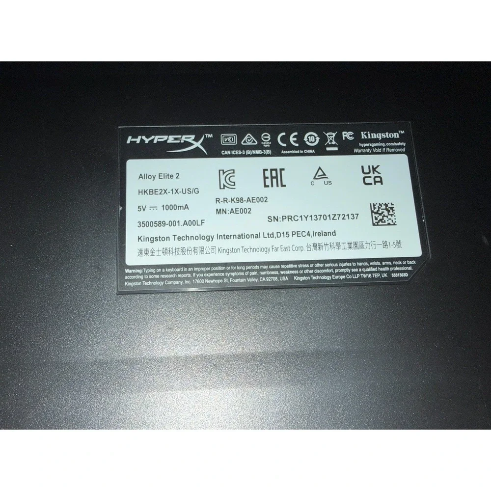 HyperX Alloy Elite 2 Mechanical Gaming Keyboard - Tested WORKS!!