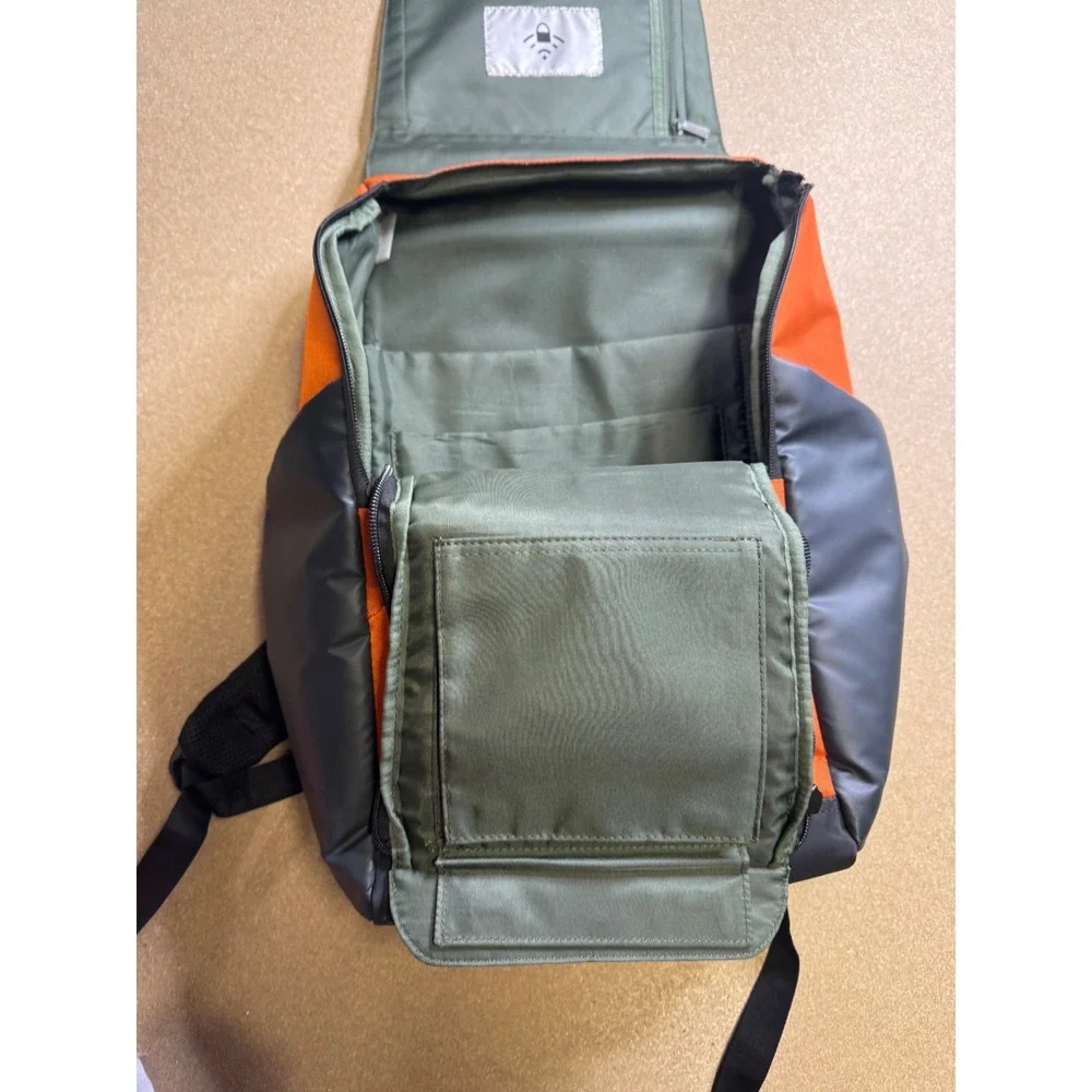 Delsey Orange Gray Tech Backpack Water Resistant Laptop Travel School‎ Bag FLAW.