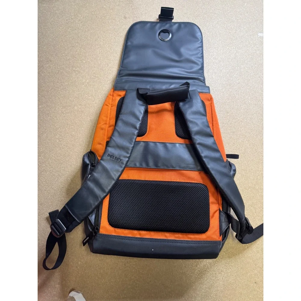Delsey Orange Gray Tech Backpack Water Resistant Laptop Travel School‎ Bag FLAW.