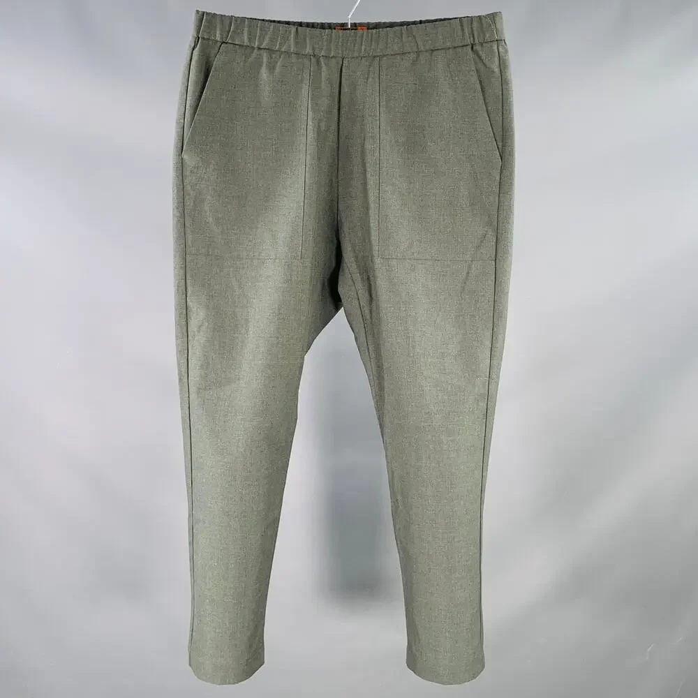 BARENA Size 34 Green Olive Polyester Virgin Wool Tapered Drawstring Casual Pants
