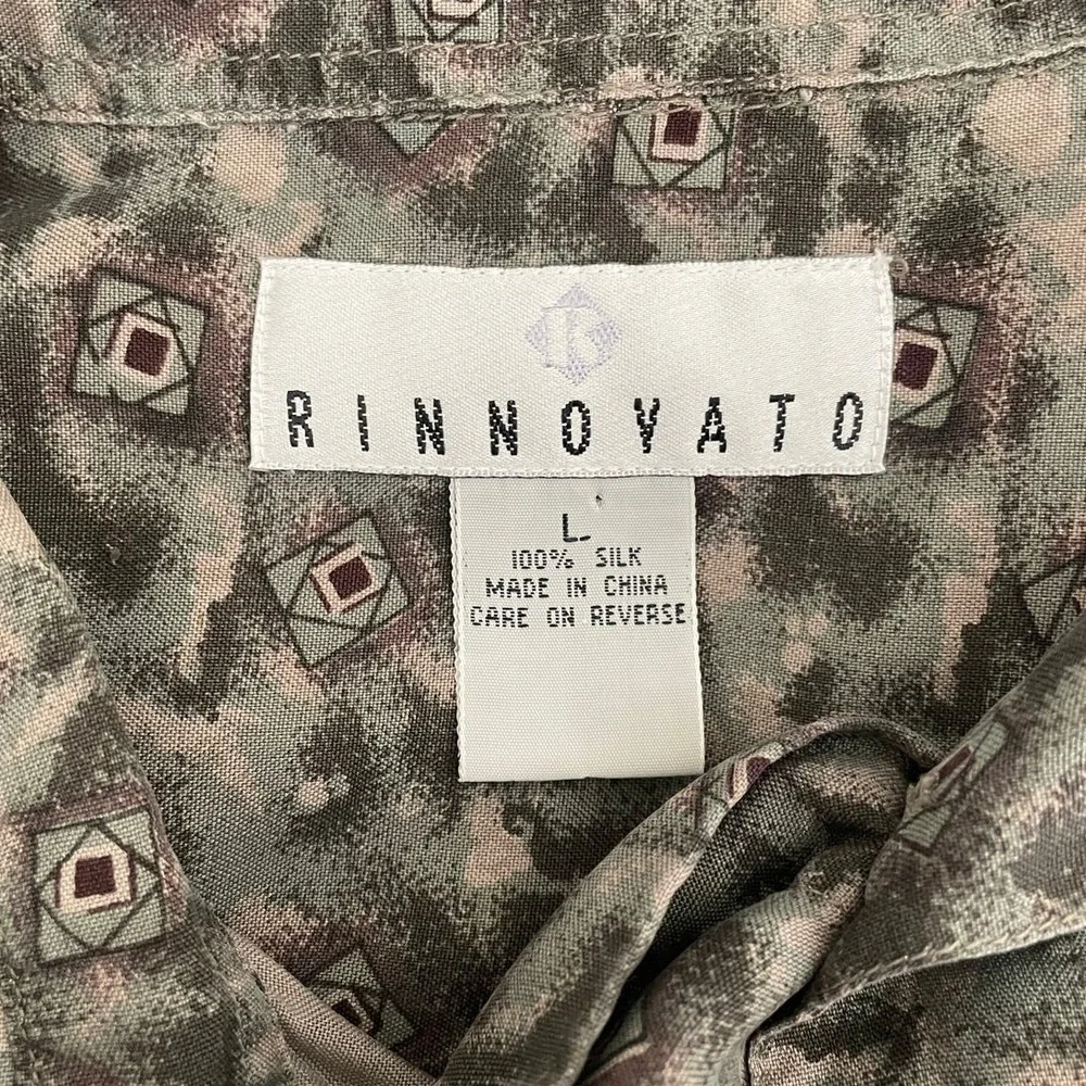 VTG Rinnovato Mens Button Up Shirt L‎ Gray Abstract Geometric 90s Retro Resort