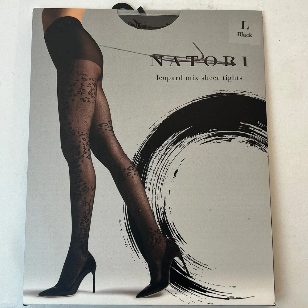 Natori Leopard Mix Sheer Tights Black‎ Size L