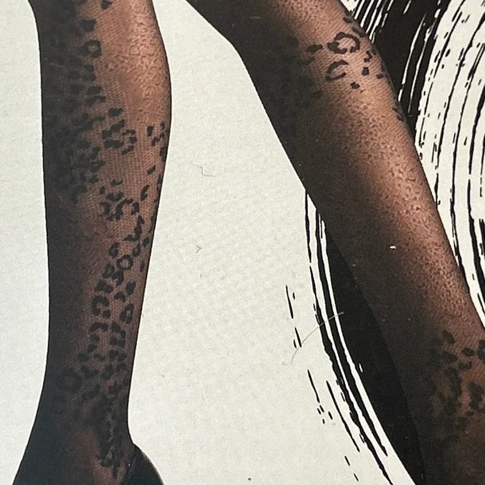 Natori Leopard Mix Sheer Tights Black‎ Size L