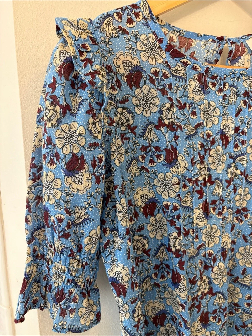 LOFT Blue Floral Puff-Sleeve Women's Top XXSP