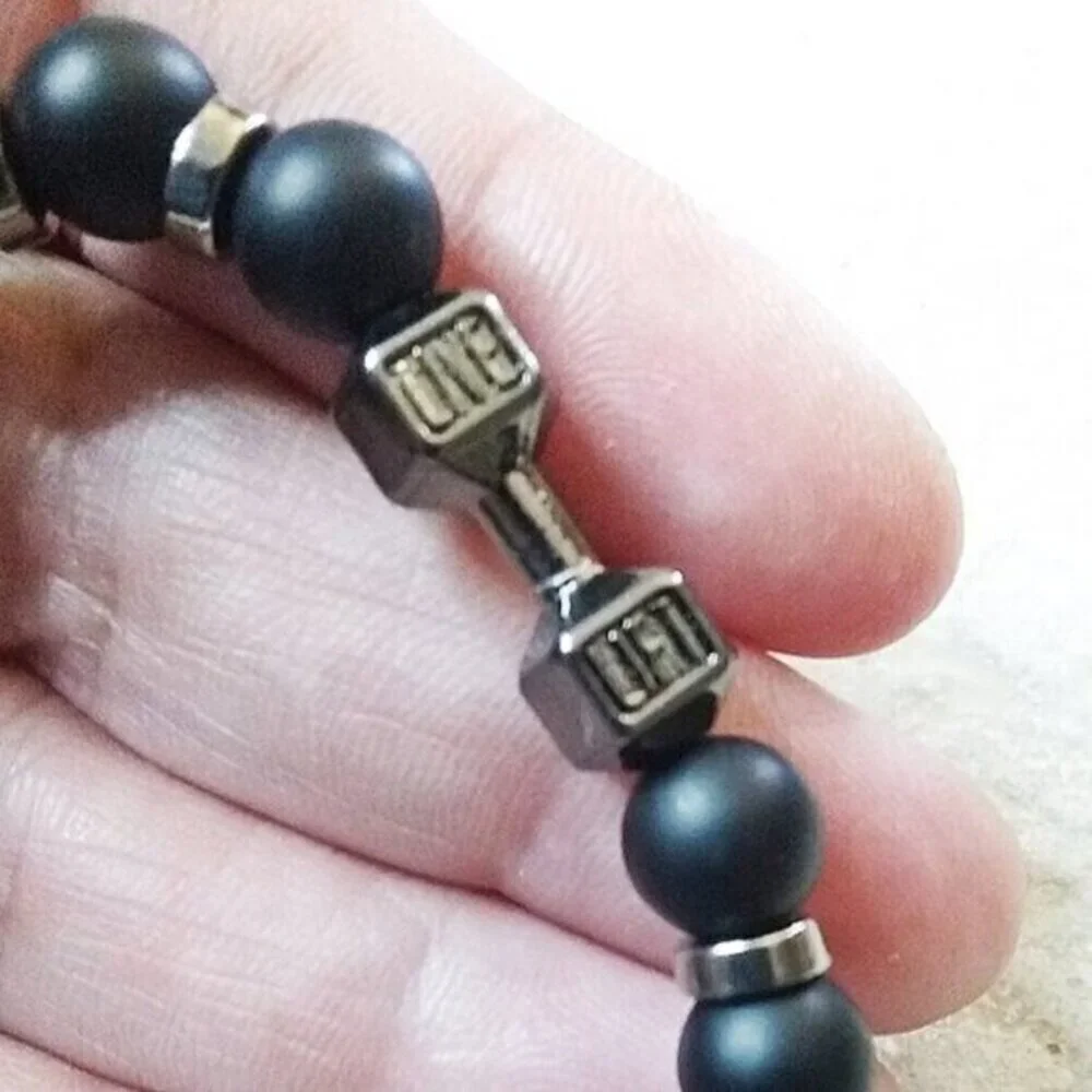 Man's Black Dumbell Bracelet! Exercise! Gym! Weight Lifting! Body Builder