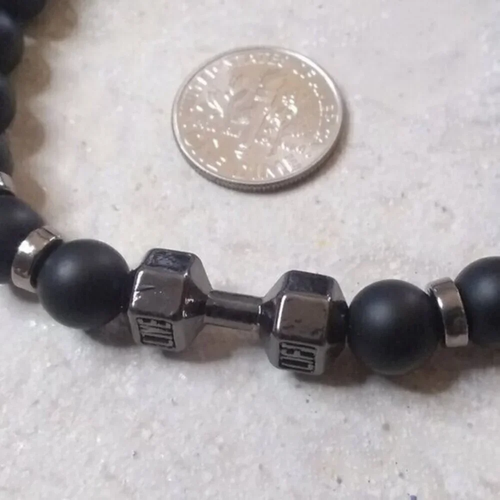 Man's Black Dumbell Bracelet! Exercise! Gym! Weight Lifting! Body Builder