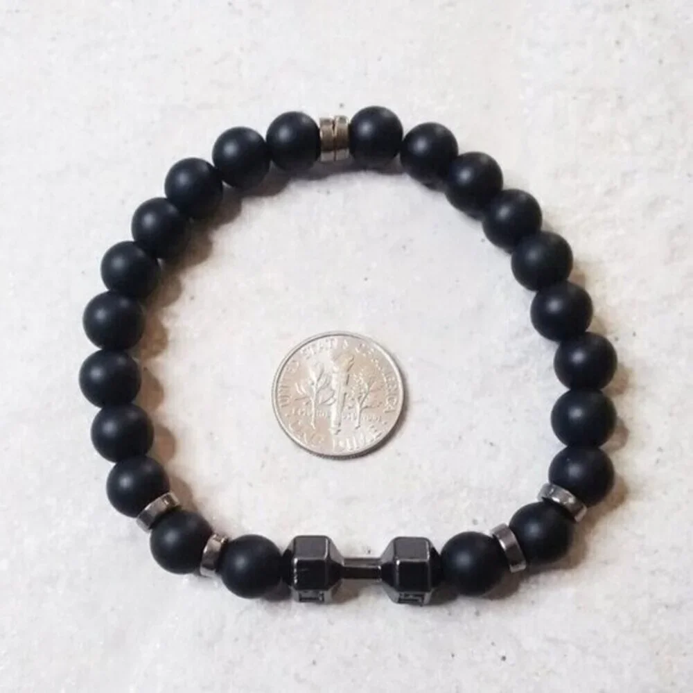 Man's Black Dumbell Bracelet! Exercise! Gym! Weight Lifting! Body Builder