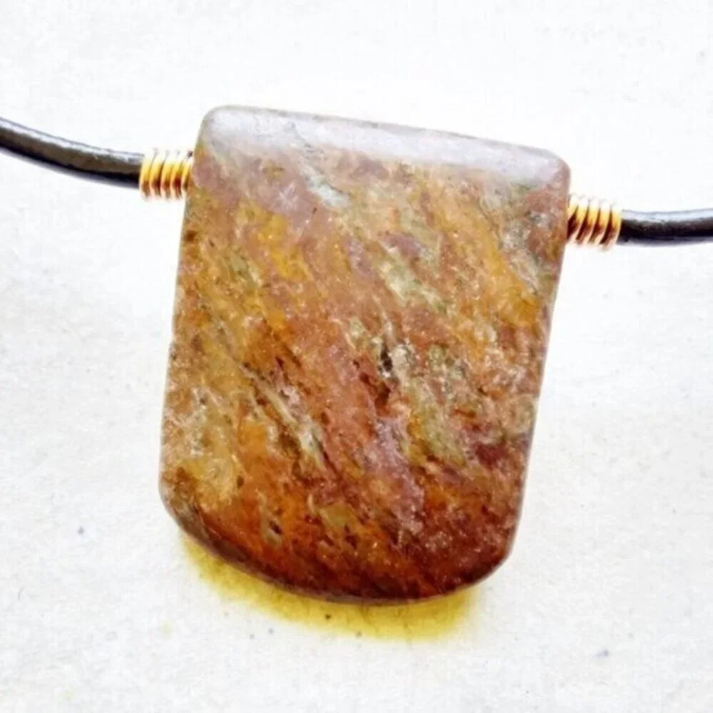 Rugged & Masculine!  Striated Brown Jasper Tablet + Genuine Leather Cord 20+2