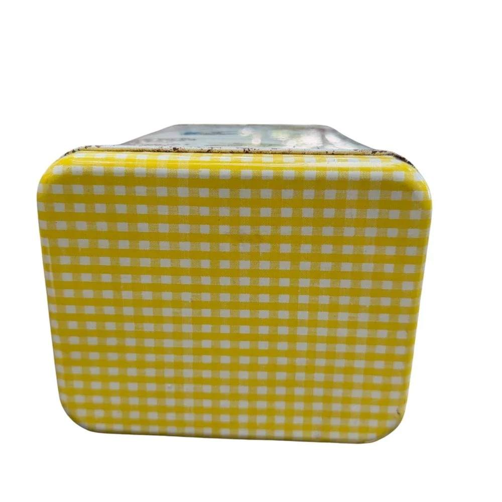 Vintage 4 Pc Metal Canister Set Recipe Flour Sugar Coffee Tea Yellow Gingham
