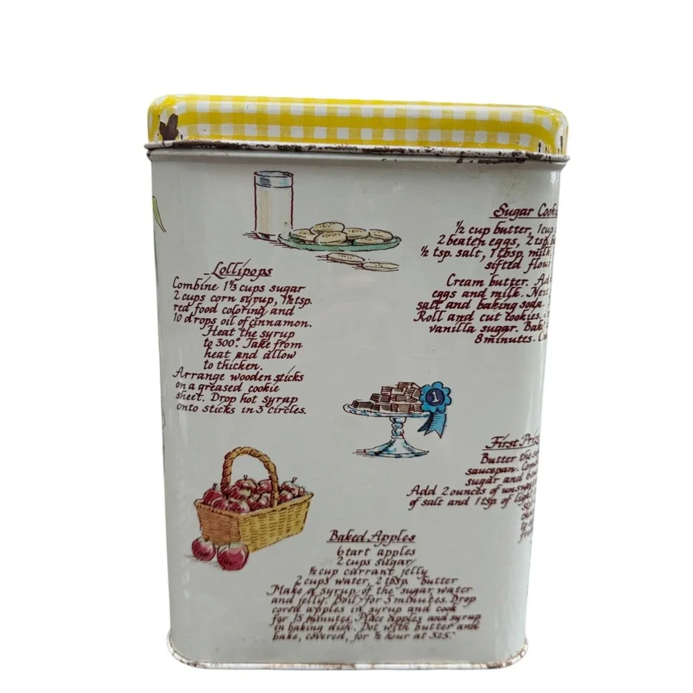 Vintage 4 Pc Metal Canister Set Recipe Flour Sugar Coffee Tea Yellow Gingham