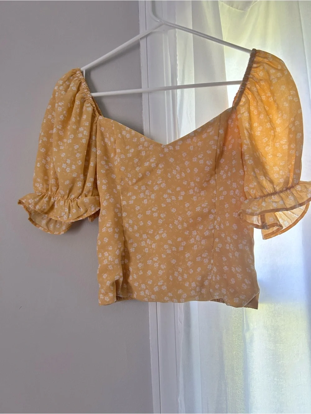 Abercrombie Yellow Floral Puff Sleeve Women’s Top Size XS