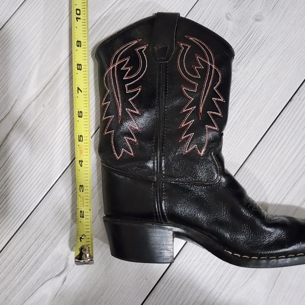 Black Western Cowboy Boots with Red Stitching Kids Size 3