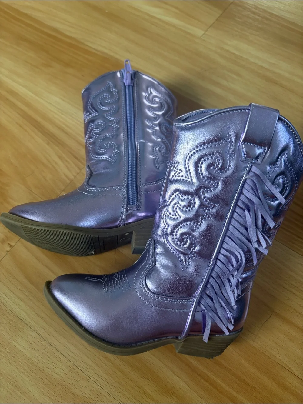 Toddler Girls Metallic Purple Fringe Cowboy Boots
