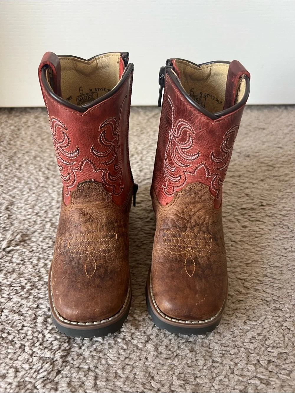 Kids Two-Tone Brown and Red Western Zip Boots