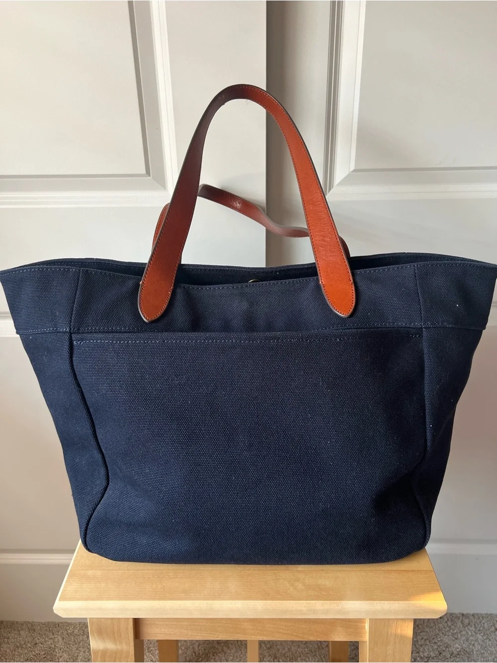 Banana Republic Navy Canvas Tote with Brown Leather Handles