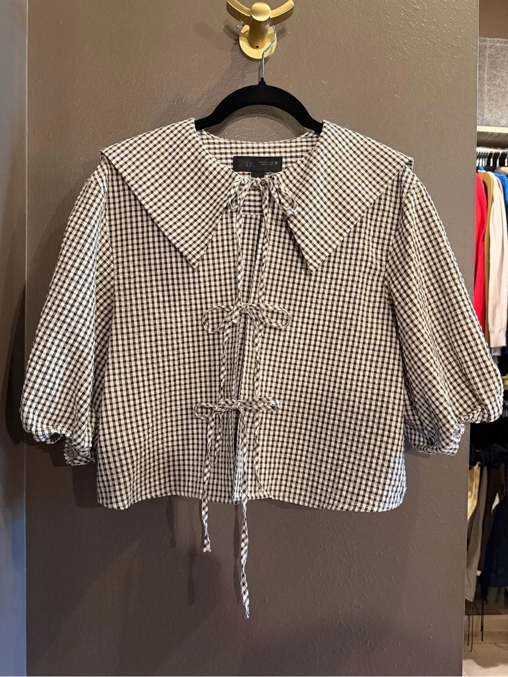 Zara BIB COLLAR GINGHAM SHIRT