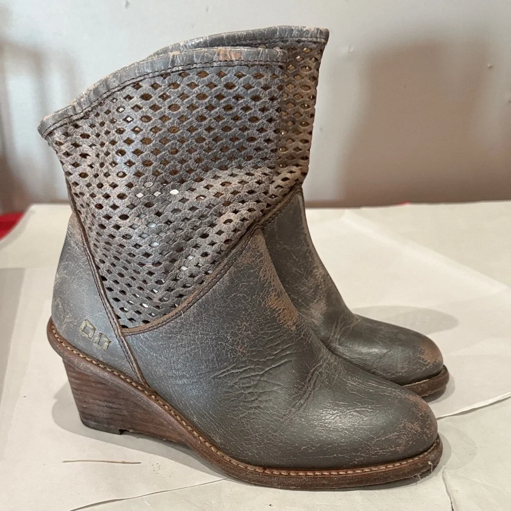BED|STU Gray Perforated Wedge Boots
