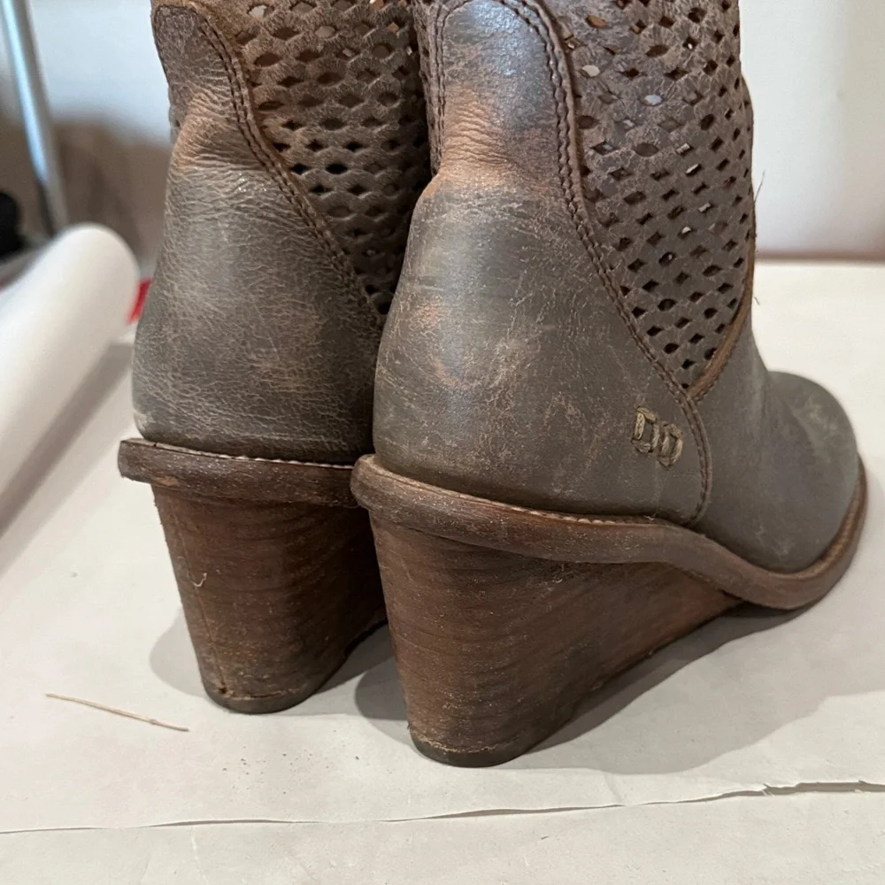 BED|STU Gray Perforated Wedge Boots