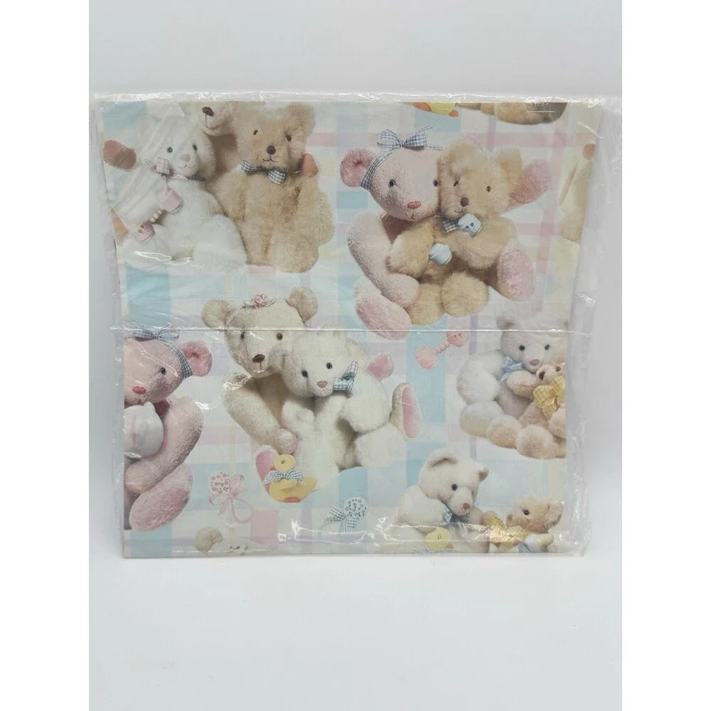 Vintage Baby Shower Hallmark Teddy Bear Present Gift Wrapping Paper Duckies