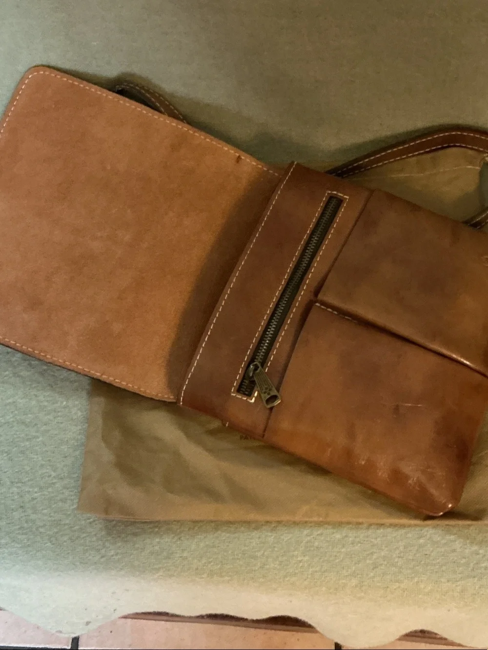 Patricia Nash Cognac Map-Print Leather Messenger Crossbody